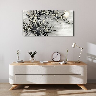 Canvas schilderij Een bloeiende tak in monochrome tinten