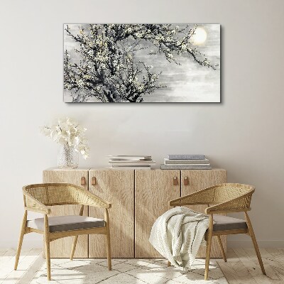 Canvas schilderij Een bloeiende tak in monochrome tinten