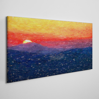 Schilderij op doek Zonsondergang boven een berglandschap