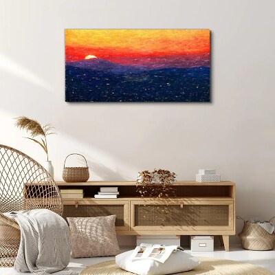 Schilderij op doek Zonsondergang boven een berglandschap