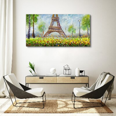 Foto op canvas De Eiffeltoren in een bloemrijke omgeving