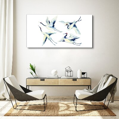 Foto op canvas Dansende kraanvogels in het blauw