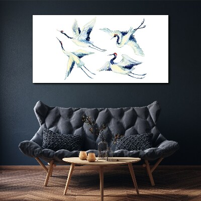 Foto op canvas Dansende kraanvogels in het blauw