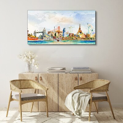 Schilderij op doek Iconen van de wereld in kleur