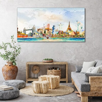 Schilderij op doek Iconen van de wereld in kleur