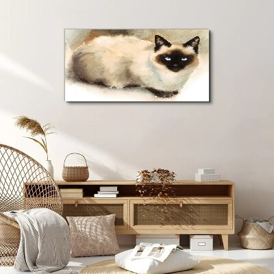 Schilderij op doek Siamese kat in zachte waterkleuren