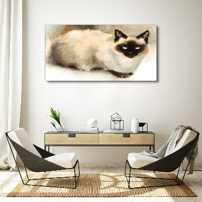 Schilderij op doek Siamese kat in zachte waterkleuren