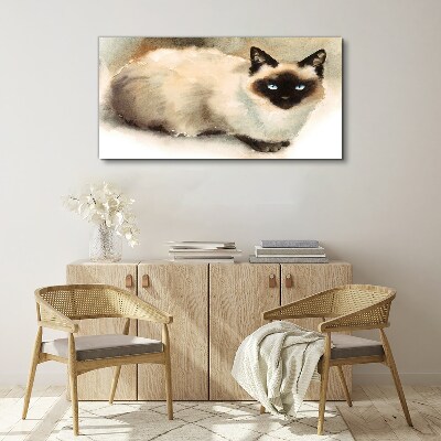 Schilderij op doek Siamese kat in zachte waterkleuren