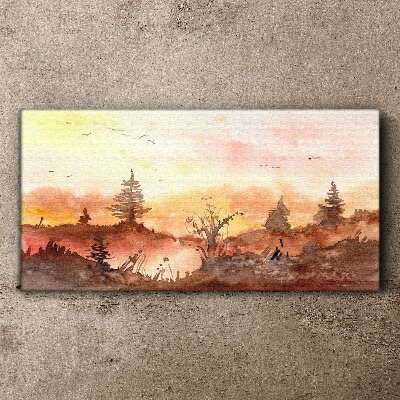 Canvas schilderij Zonsondergang boven een boslandschap