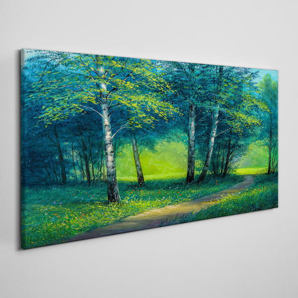 Foto op canvas Groen bos in de zomerzon