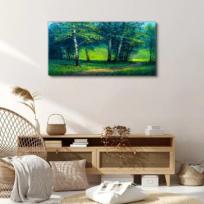 Foto op canvas Groen bos in de zomerzon