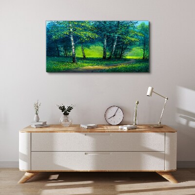 Foto op canvas Groen bos in de zomerzon