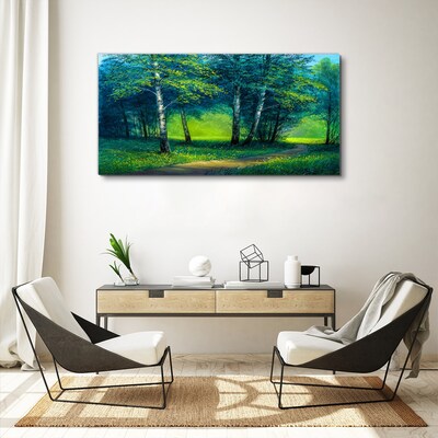 Foto op canvas Groen bos in de zomerzon