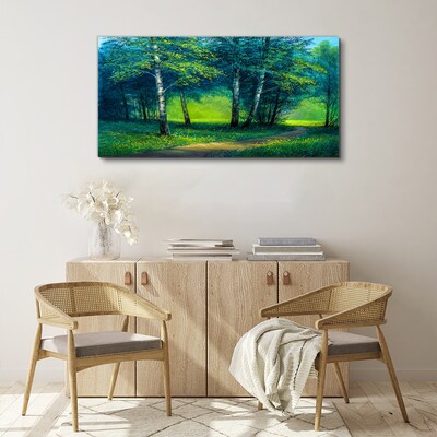 Foto op canvas Groen bos in de zomerzon