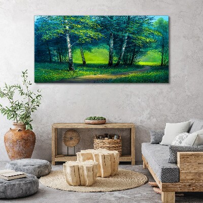 Foto op canvas Groen bos in de zomerzon