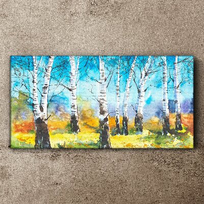 Canvas schilderij Berkenbomen in een levendig landschap