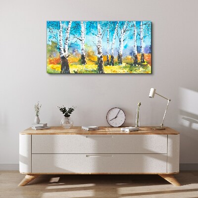 Canvas schilderij Berkenbomen in een levendig landschap