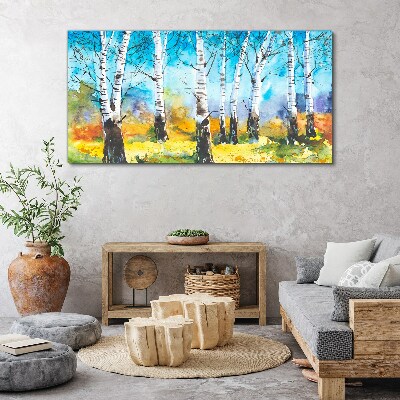 Canvas schilderij Berkenbomen in een levendig landschap