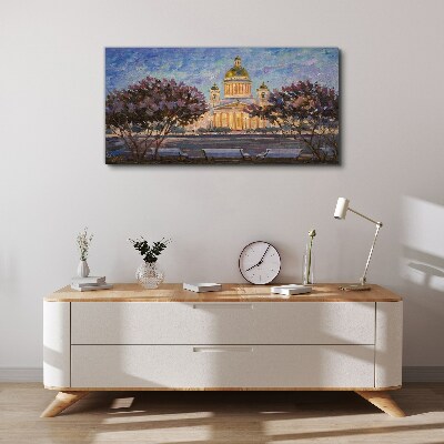 Foto op canvas De kathedraal in de gloed van de ondergaande zon