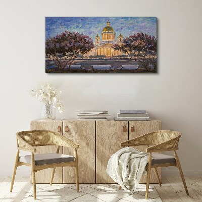 Foto op canvas De kathedraal in de gloed van de ondergaande zon