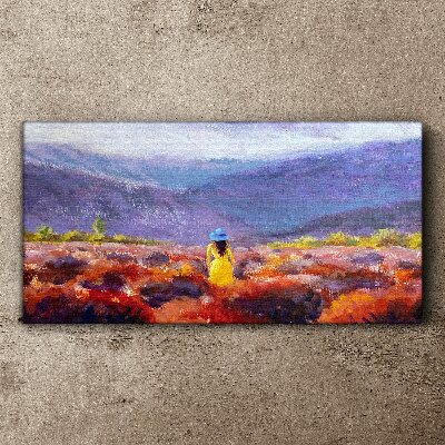 Schilderij op doek Vrouw in een paars landschap