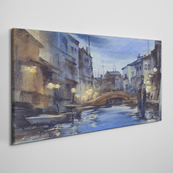 Schilderij op doek Avondlandschap aan het water