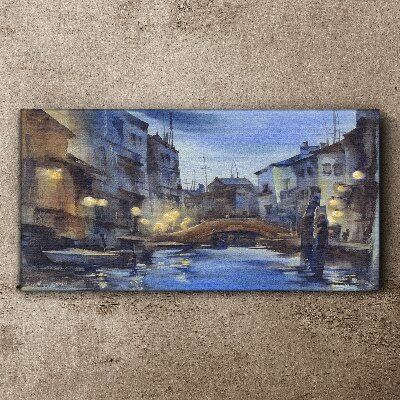 Schilderij op doek Avondlandschap aan het water