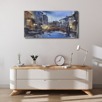 Schilderij op doek Avondlandschap aan het water