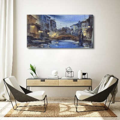 Schilderij op doek Avondlandschap aan het water