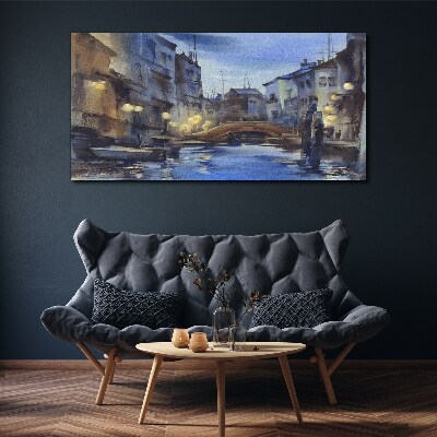 Schilderij op doek Avondlandschap aan het water