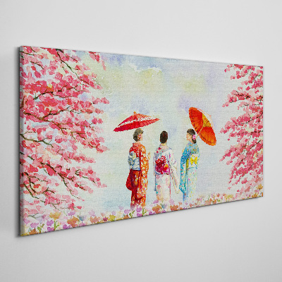 Canvas schilderij Een lentewandeling onder de bloeiende bomen