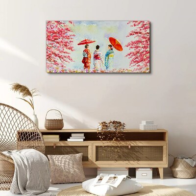 Canvas schilderij Een lentewandeling onder de bloeiende bomen