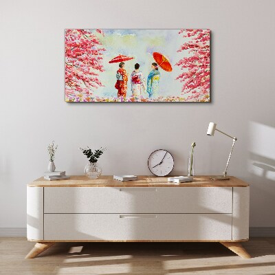 Canvas schilderij Een lentewandeling onder de bloeiende bomen