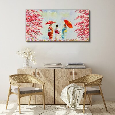 Canvas schilderij Een lentewandeling onder de bloeiende bomen