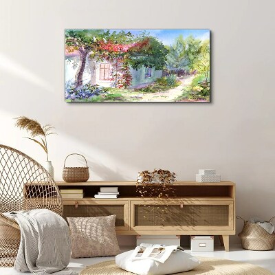 Schilderij op doek Zomerlandschap met een huis en bomen