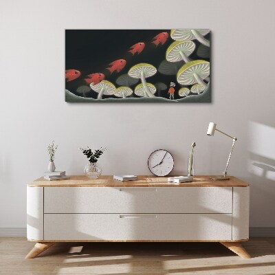 Schilderij op doek De fantastische wereld van vis en paddenstoelen