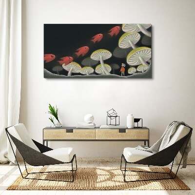 Schilderij op doek De fantastische wereld van vis en paddenstoelen