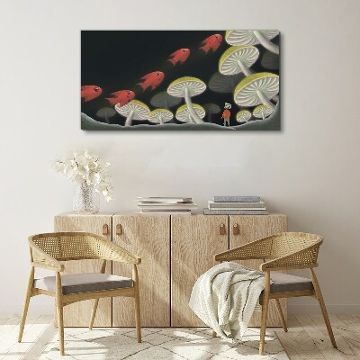 Schilderij op doek De fantastische wereld van vis en paddenstoelen