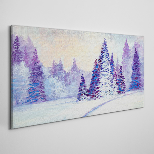 Foto op canvas Winterlandschap met paarse bomen