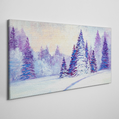 Foto op canvas Winterlandschap met paarse bomen