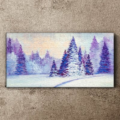 Foto op canvas Winterlandschap met paarse bomen