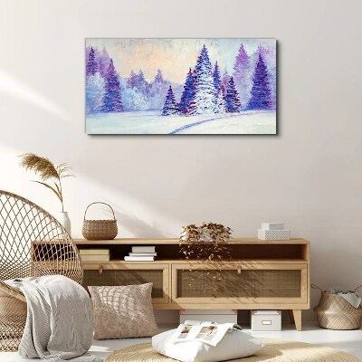 Foto op canvas Winterlandschap met paarse bomen