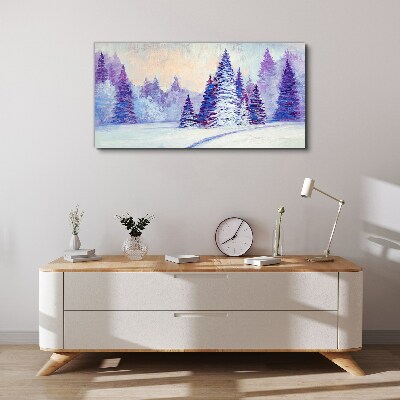 Foto op canvas Winterlandschap met paarse bomen