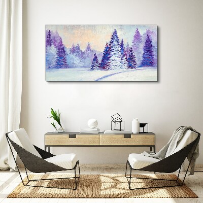 Foto op canvas Winterlandschap met paarse bomen
