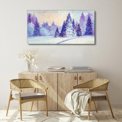 Foto op canvas Winterlandschap met paarse bomen