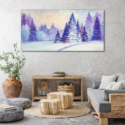 Foto op canvas Winterlandschap met paarse bomen