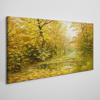 Schilderij op doek Gouden herfst bij de vijver