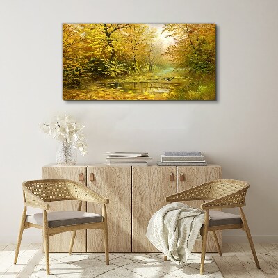 Schilderij op doek Gouden herfst bij de vijver