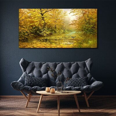 Schilderij op doek Gouden herfst bij de vijver