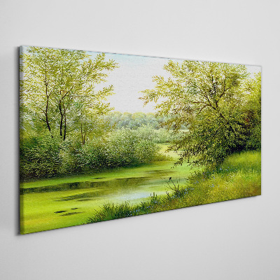 Foto op canvas Groen landschap aan het water